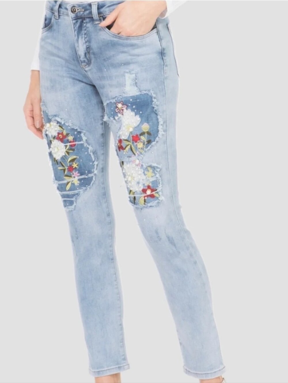 Joseph Ribkoff Light Blue Embroidered Skinny Jeans - 1837